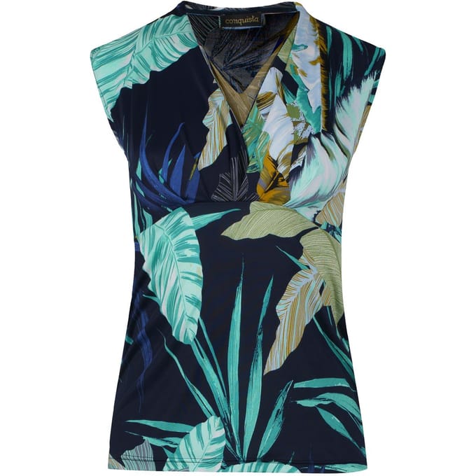 Afdrukken Navy mouwloze faux overslagtop