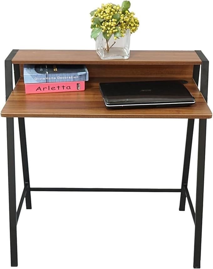 Computertafel met Opbergplank 84x45x85 cm – 2-Laags Computerbureau Minimalistisch Modern Bureau voor Thuiswerk, Studie en Kantoor