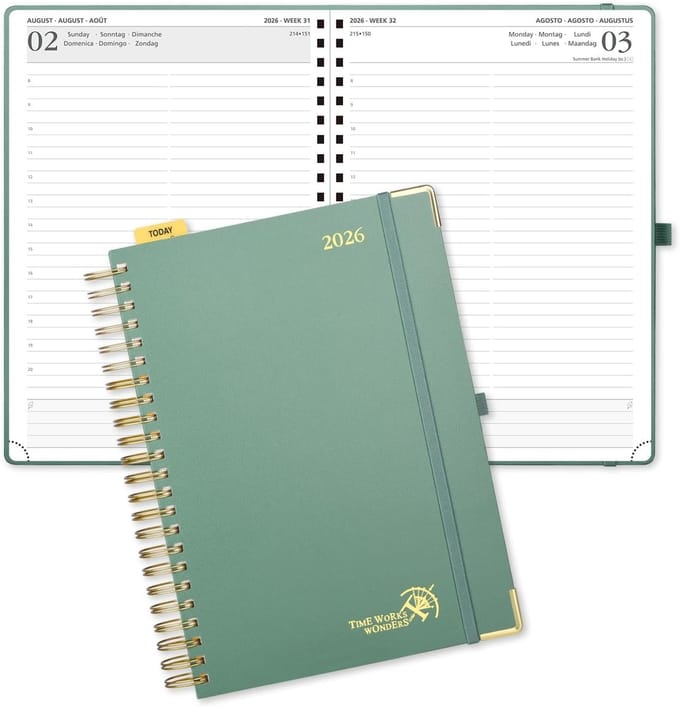 Dagplanner 2026 - Agenda Jaarplanner - Tijd Beheer - Pagina Per Dag - A4 Formaat - Donkergroen