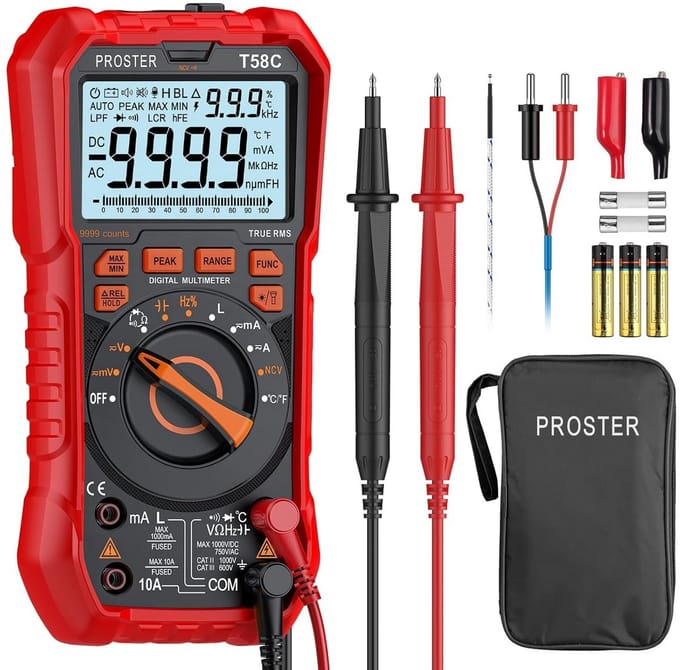 Digitale Multimeter TRMS met 9999 Counts, Auto Range, Spannings- en Stroommeter met NCV en Temperatuur
