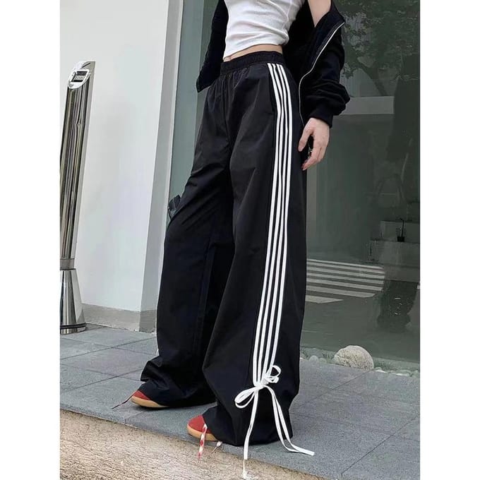 Pantalon Décontracté Été Nouveau Design Nœud Papillon Pantalon Large L noir