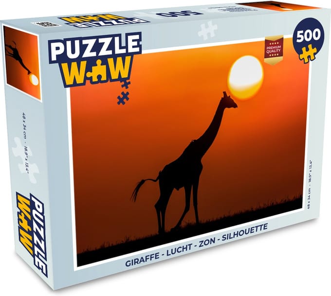 Puzzel Giraffe - Lucht - Zon - Silhouette - Legpuzzel - Puzzel 500 stukjes