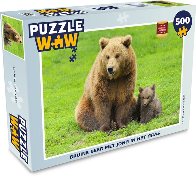 Puzzel Beer - Gras - Welp - Legpuzzel - Puzzel 500 stukjes