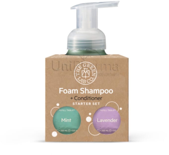 The Green Lab Co Starter Set Schuimende Shampoo Tabletten Lavender & Munt + Gouden Forever Bottle -