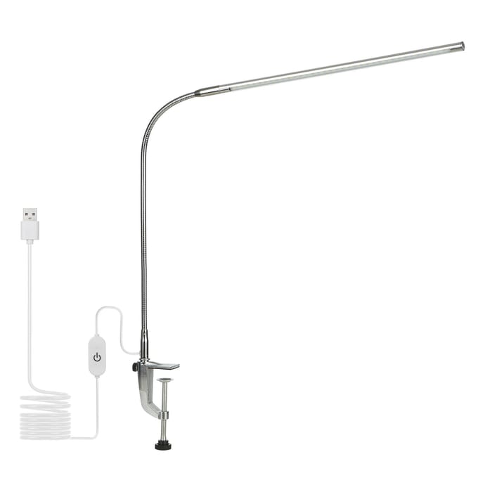 Lampe de bureau à clipser USB, éclairage blanc, commande tactile, LED à intensité variable, lampe de lecture, éclairage Flexible argenté