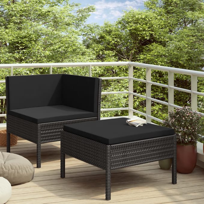 vidaXL - 2-delige - Loungeset - met - kussens - poly - rattan - zwart