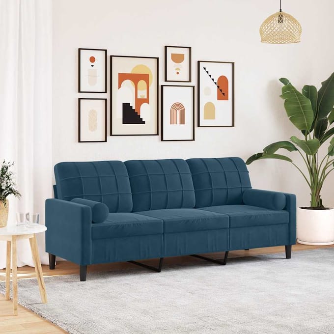 vidaXL - Driezitsbank - met - sierkussens - 180 - cm - fluweel - blauw