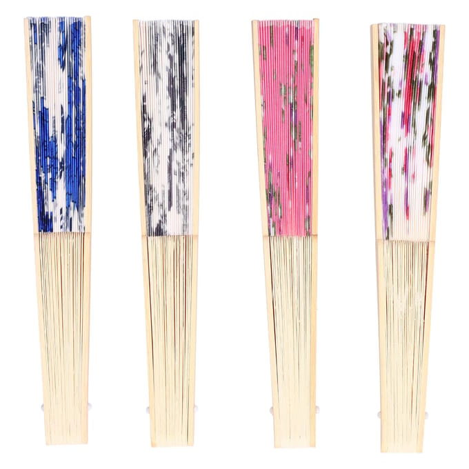 4PCS Éventail Pliant Bambou Refroidissement Pratique Apparence Exquise Durable Éventail Chinois pink