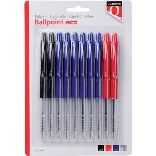 Balpen Quantore drukknop assorti 10 stuks