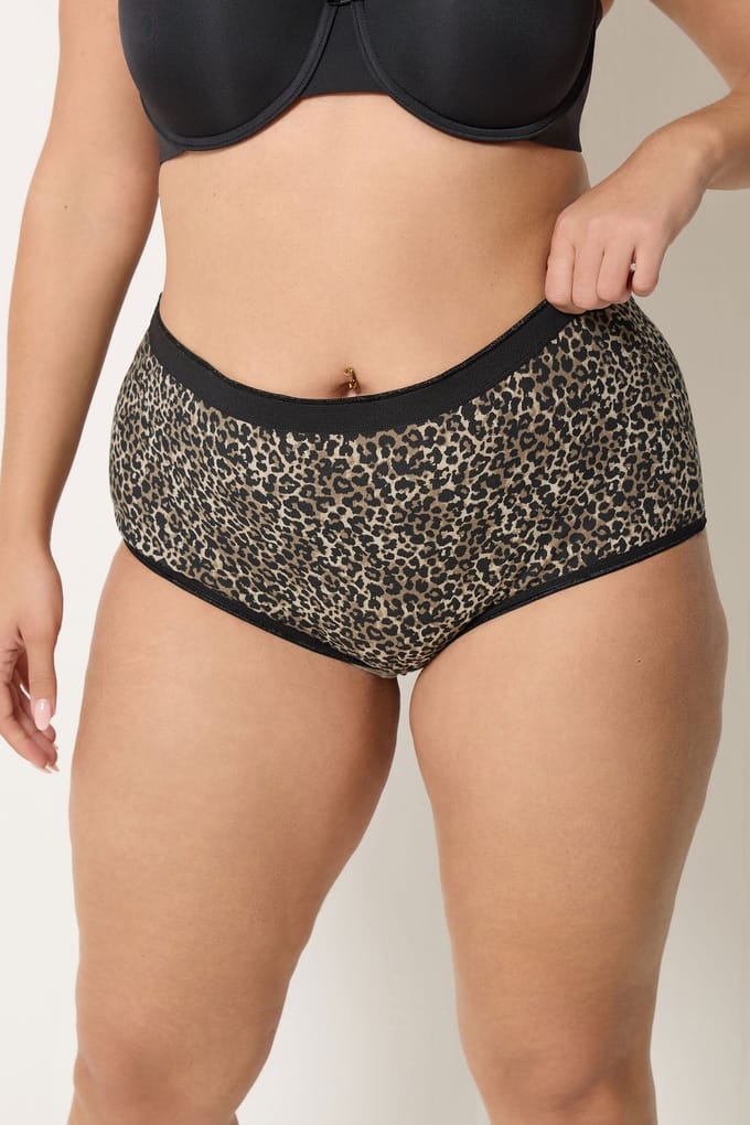 Yours 5Pack Naturelbruine Maxislips Met Dierenprint, Hartjesmotief En Hoge Taille Size 54-56