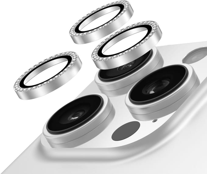 AVY Camera Lens Protector Rings | Geschikt voor Apple iPhone 12 Pro / 11 Pro / 11 Pro Max | Camera Lens Protector Glas | Schokbestendig | Krasbestendig | met Applicator | Diamant Zilver
