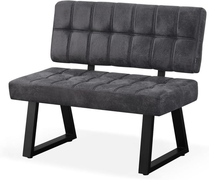 Gestoffeerde eetkamerbank met rugleuning 100 cm zwart industriële stijl