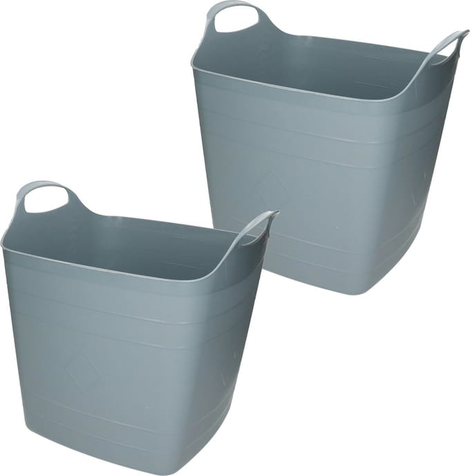 Bathroom Solutions Flexibele kuip - 2x stuks - blauw - 25 liter - kunststof - emmer - wasmand