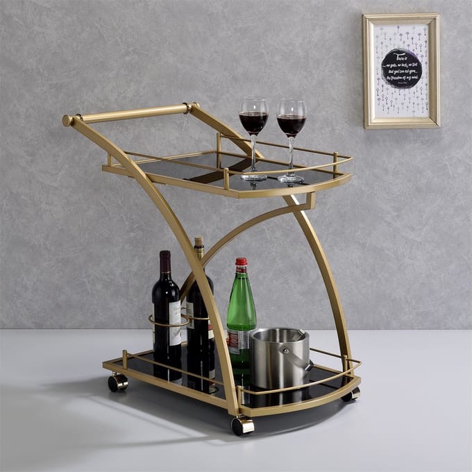 Servierwagen EVO in goud met zwart glas