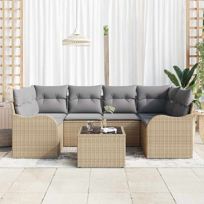 vidaXL - Tuinbank - Set - Beige - 55 - x - 55 - x - 37 - cm - poly - rattan
