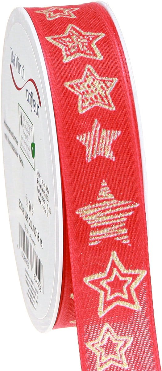 Cadeaulint sterren Kerstlint rood goud 25mm 18m