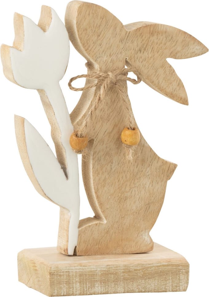 J-Line decoratie Konijn Met Bloem - hout - wit - small