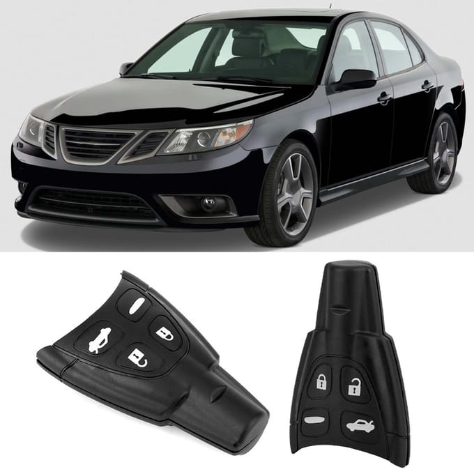 Coque de clé de voiture 4 boutons, accessoire de remplacement pour Saab 93-95 black