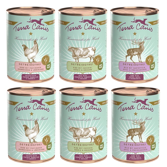 Terra Canis Graanvrij 6 x 400 g - Mixpakket (3 Soorten, Rund, Kip & Hert)