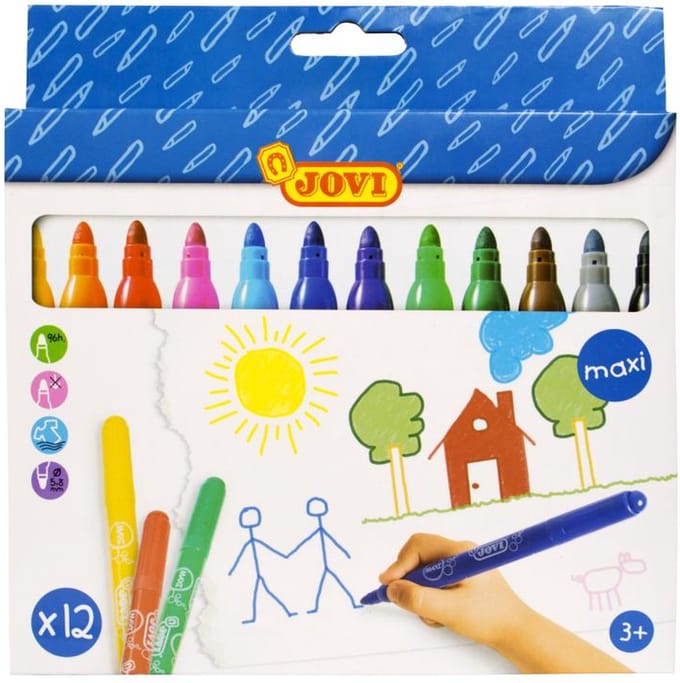 Afwasbare maxi viltstiften in gemengde kleuren - etui 12st.