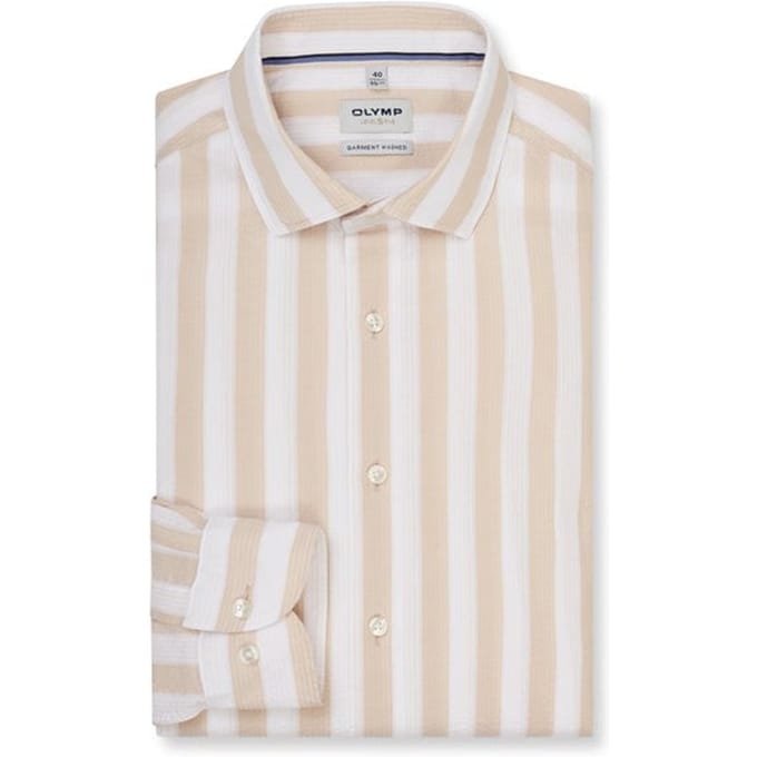 OLYMP Level Five garment washed Overhemd, Body Fit, Kent, Natuur