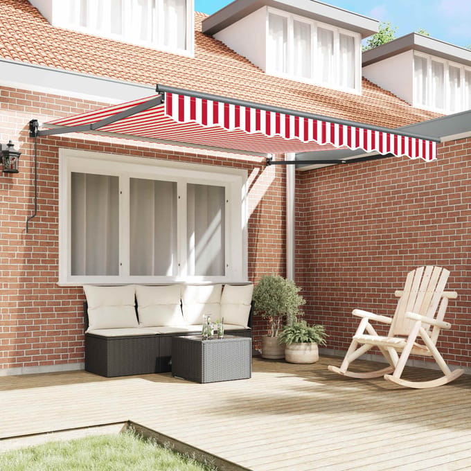 vidaXL - Uitschuifbare - luifel - Rood - en - Wit - 300 - x - 250 - cm