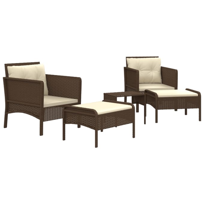 vidaXL - 5-delige - Loungeset - met - kussens - poly - rattan - bruin