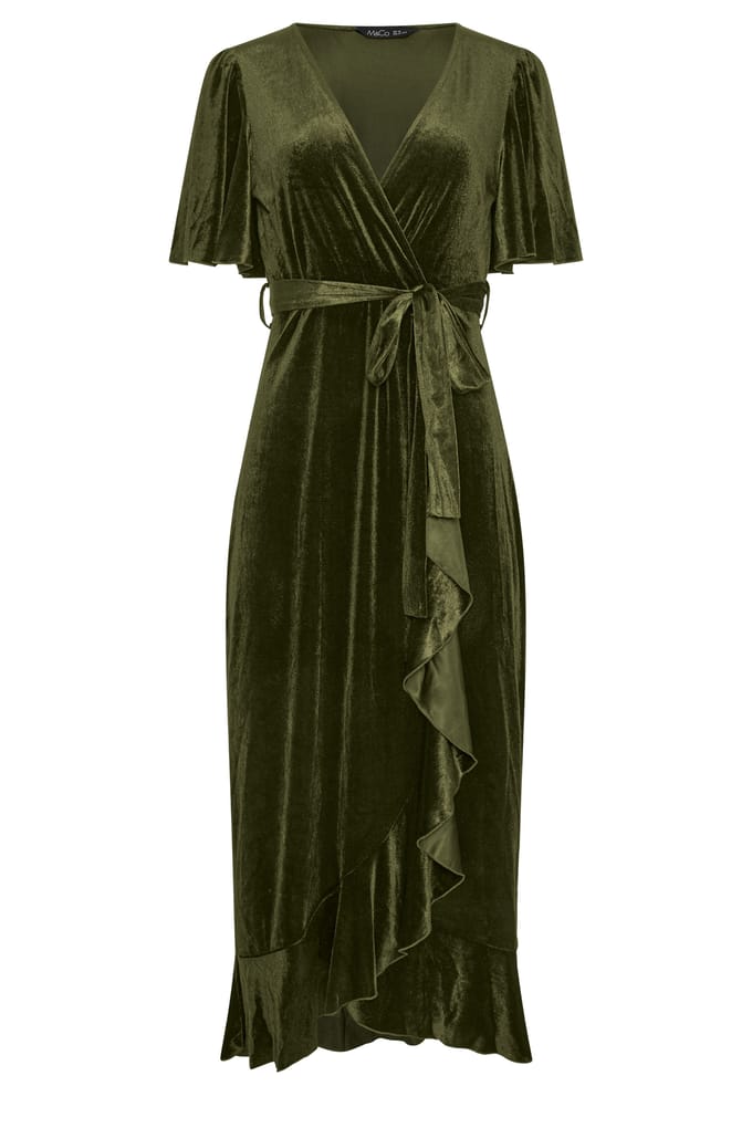 Yours London Groene Fluwelen Wikkeljurk Size 48