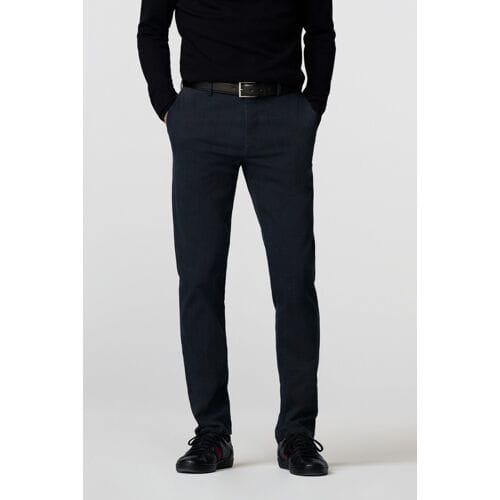 Meyer Broek Bonn Subtle Check Flat-Front Organic Cotton Blend Navy / male