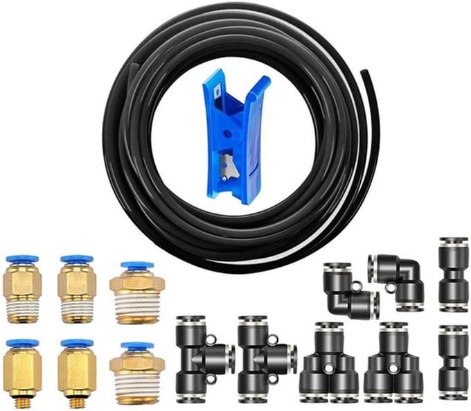 Pneumatische Slang 10m - Luchtslang - 14 Snelkoppelingen - Hoge Flexibiliteit - Polyurethaan - 4mm/2,5mm (OD/ID)
