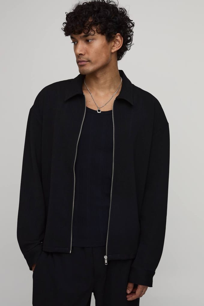 Jersey Visgraat Regular Ritssluiting Harrington & Baggy Broek Set | Black | Size Medium