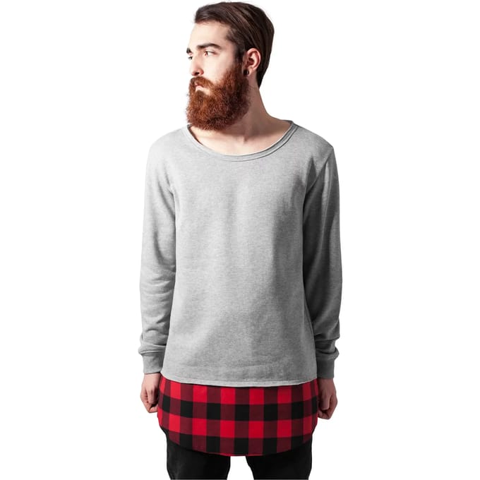 Urban Classics - Long Flanell Bottom Open Edge Sweater/trui - M - Grijs/Zwart