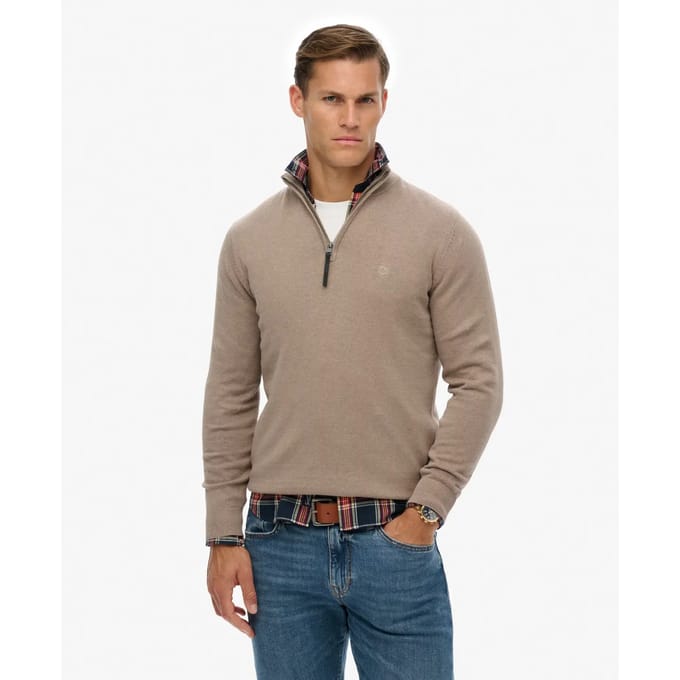 Superdry - Essentials Katoenen Trui met Halve Rits - Heren - Sweaters