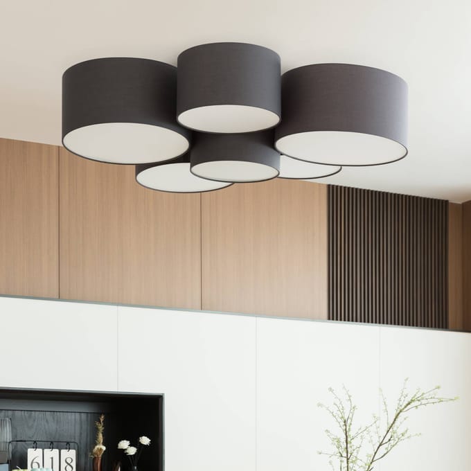 Lindby - plafondlamp - 6lichts - Textiel, metaal - H: 21.5 cm - E27 - antraciet