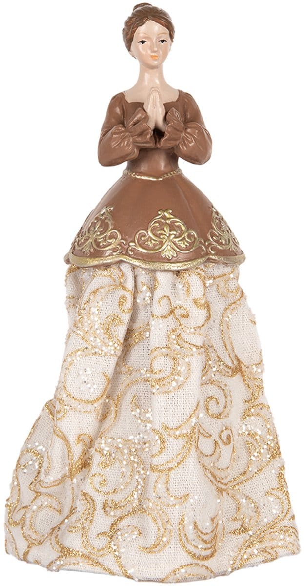 Clayre & Eef Decoratie Beeld Vrouw 8x7x23 cm Beige Kunststof