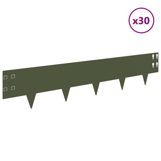 vidaXL - Gazonrand - 30 - st - 100 - x - 20 - cm - Staal - Olijfgroen