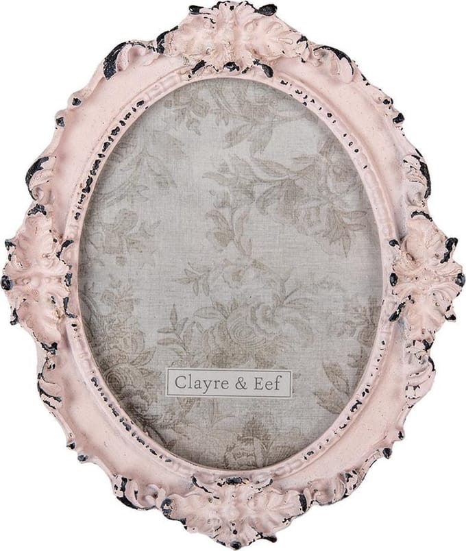 Clayre & Eef Fotolijst 12x15 cm Roze Polyresin Bloemen