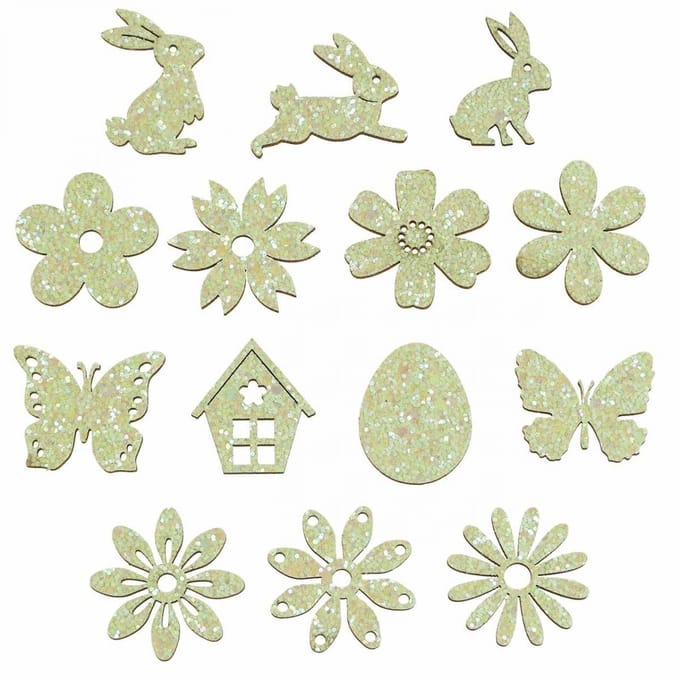 Strooidecoratie houten strooidelen lente Pasen groen 2–4cm 64 st, 64 S