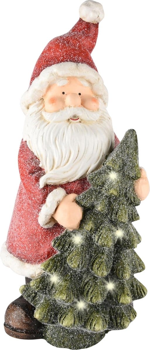 Dekoratief | Santa m/boompje, rood/groen, magnesium, LED, 18x17x40cm | A235072