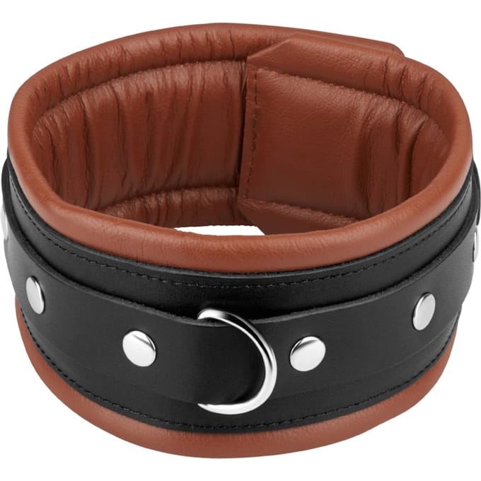 Rimba - Halsband - Collar - Leer Gevoerd - 7cm Breed - Zwart/Bruin