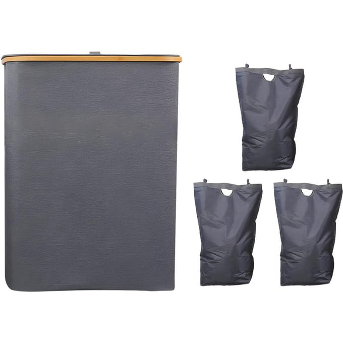 160L wasmand met deksel, groot opvouwbaar, 3 verdelers, vuile wasmand, organizer met