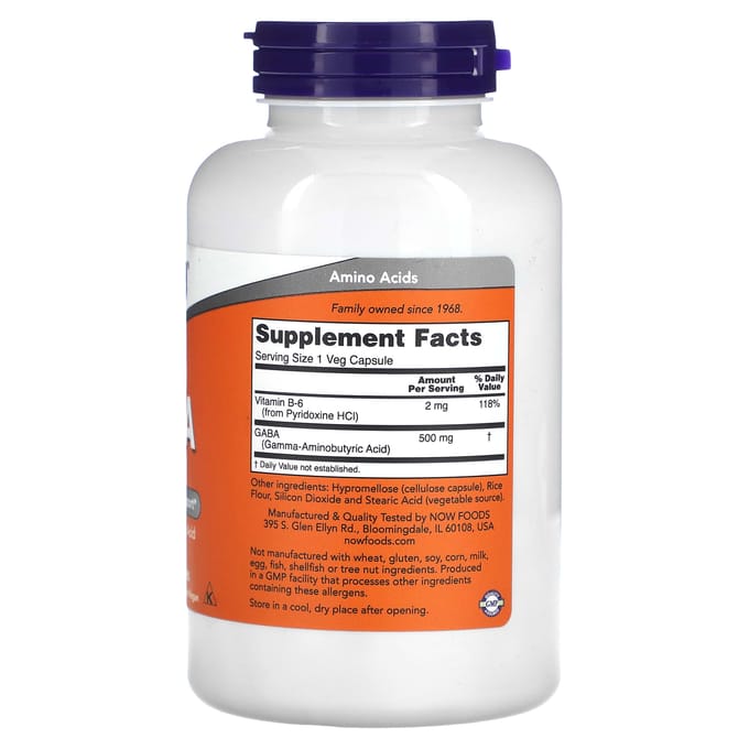 Now Foods Gaba 500mg + B6 (200 vcaps) Standard - Intra- & Post-Workout - voor na de training