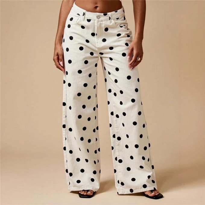 Pantalon en jean décontracté à pois pour femme, taille moyenne XXL