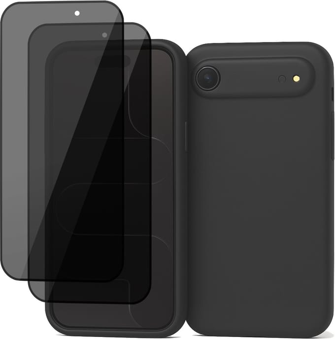 Hoesje geschikt voor iPhone 17 Air - 2x Privacy Screenprotector Volledig Dekkend Glas - Mat Back Case Zwart