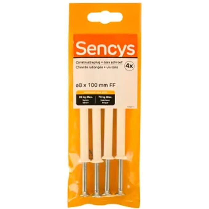 Sencys Plug Voor Frame Fix Nylon - Diam. 8x100mm - 4 Stuks