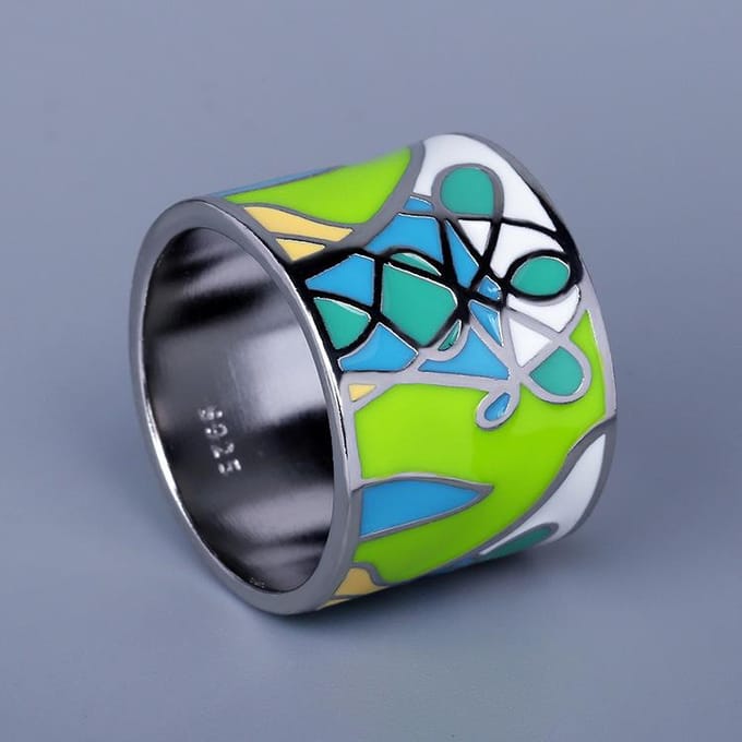 Dames Handgeschilderde Emaille Ringen Kunst Graffiti Overdreven Ringen No. 9 green