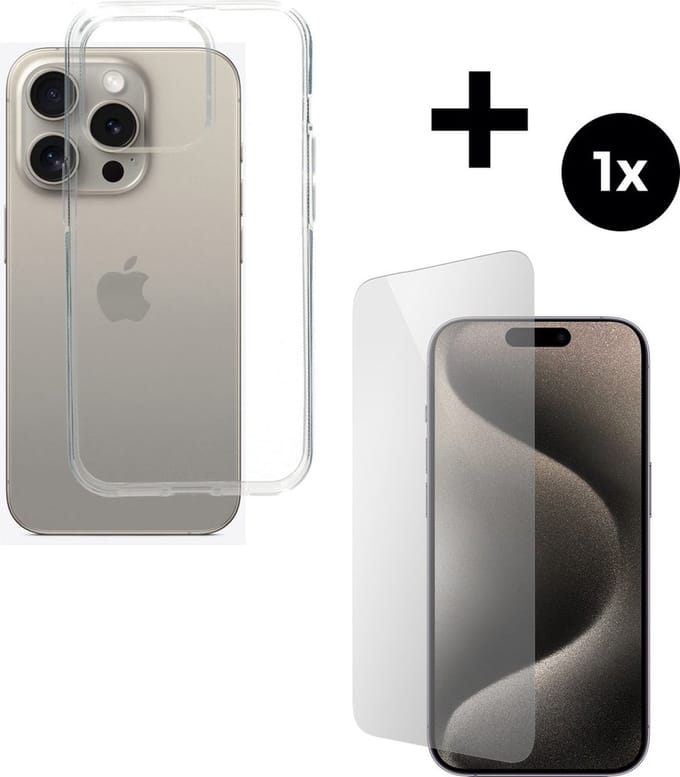 Mobiparts Classic TPU hoesje geschikt voor Apple iPhone 15 Pro met 1 Screenprotector van Gehard Glas - Transparant