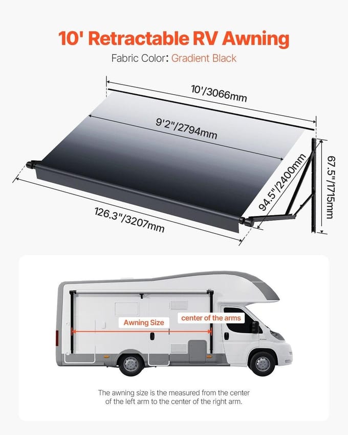 10' Camper Vervangingsluifel Elektrische Trailerluifel voor de Meeste DC12V Campers
