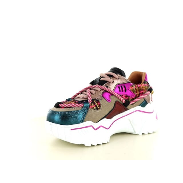 DWRS® Dames Sneakers - Beige Fuchsia - 80% Leer - Maat 32