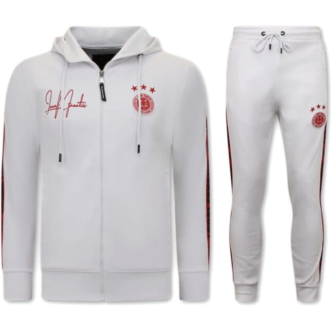 Mannen Trainingspak - Hooded Ribbon - Wit / Rood
